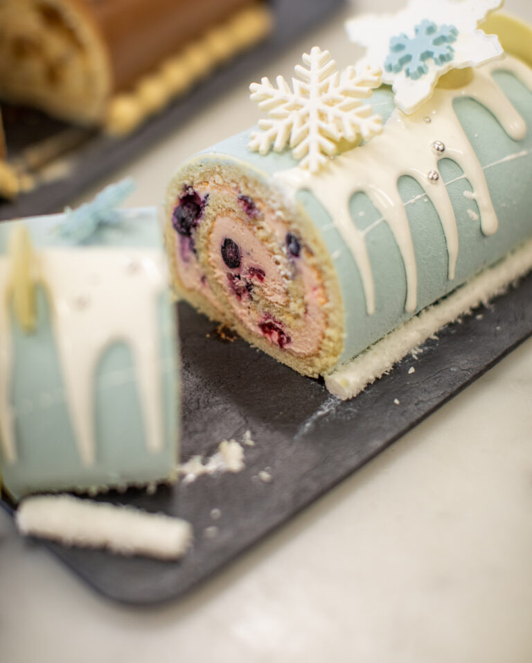 Brunetti Classico’s Mixed Berry Christmas Log celebration cake